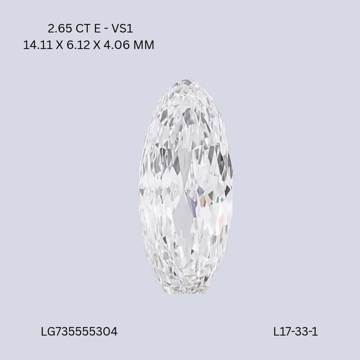 2.65ct Oval Lab Grown Diamond (Colour E, Clarity VS1, IGI Certified)