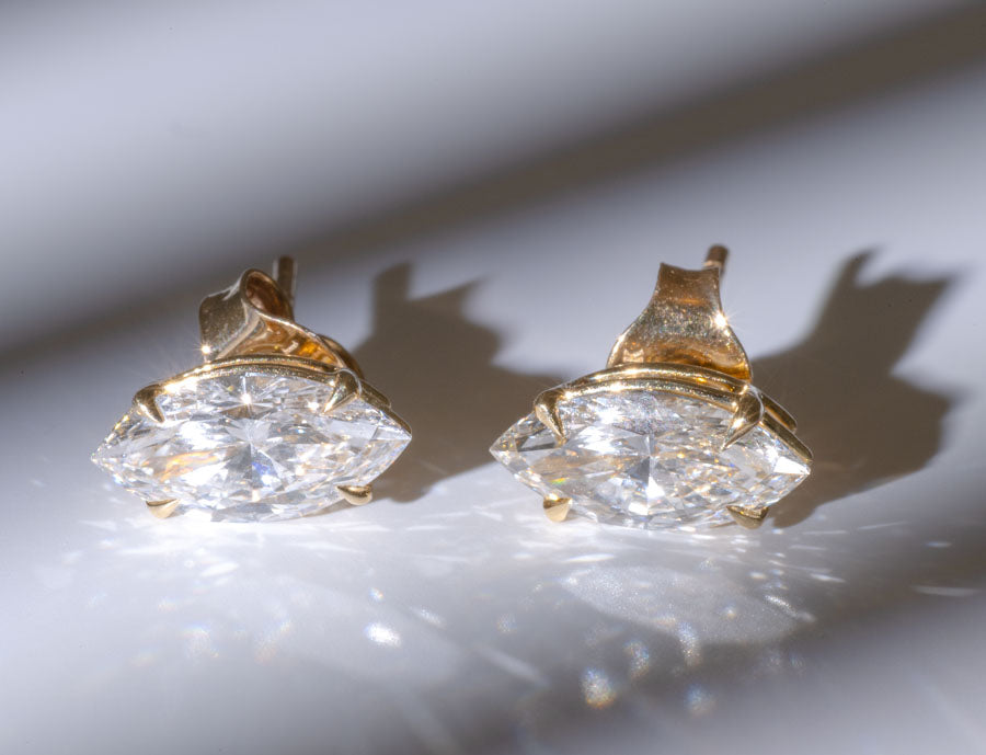 2.05ctw 14k Yellow Gold Lab Grown Marquise Stud Earrings
