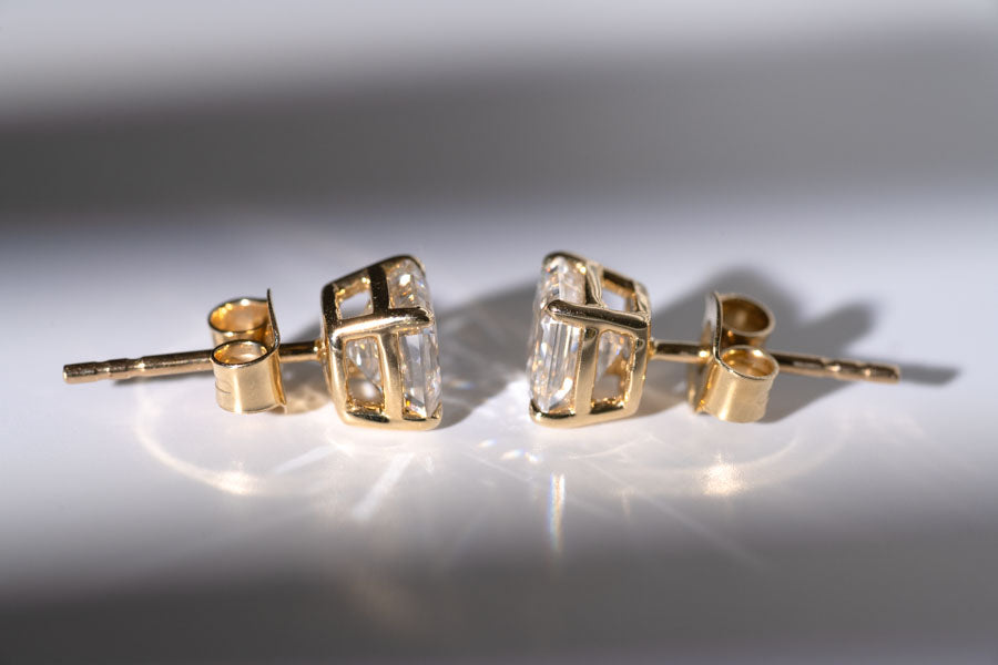 2.09ctw Lab Grown Asscher Cut 14k Yellow Gold Stud Earrings