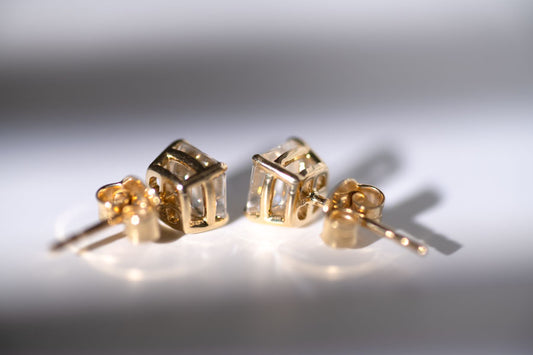2.09ctw Lab Grown Asscher Cut 14k Yellow Gold Stud Earrings