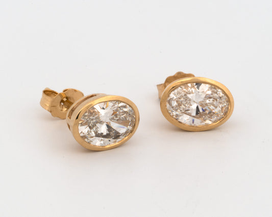 2.0ctw Oval Lab Grown Diamond 10k Bezel-Set Earrings