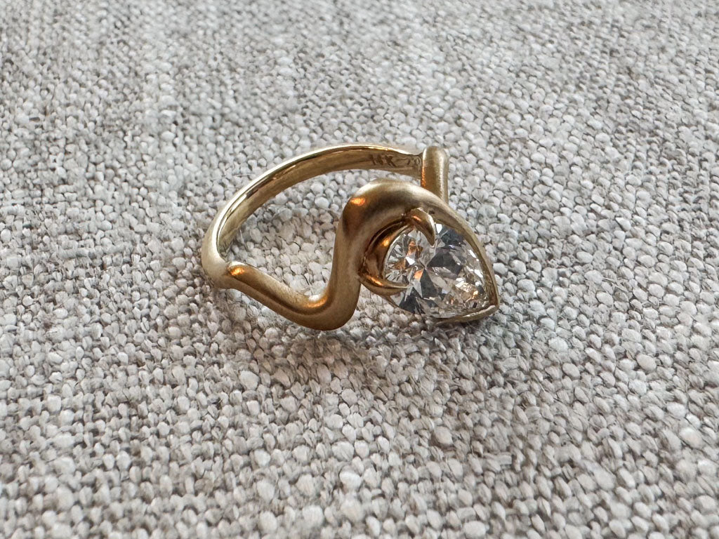 The Kerri - Brushed gold Pinky Ring with 1ct Pear Cut Lab Grown Diamond