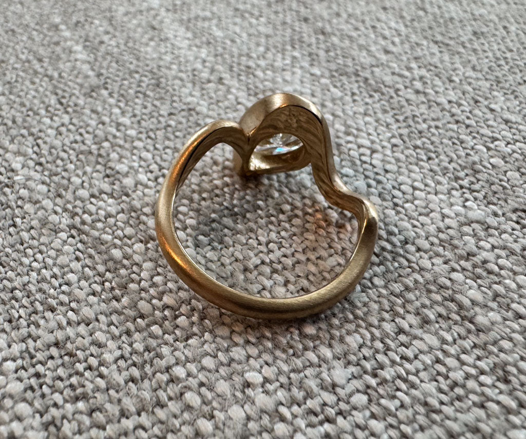 The Kerri - Brushed gold Pinky Ring with 1ct Pear Cut Lab Grown Diamond