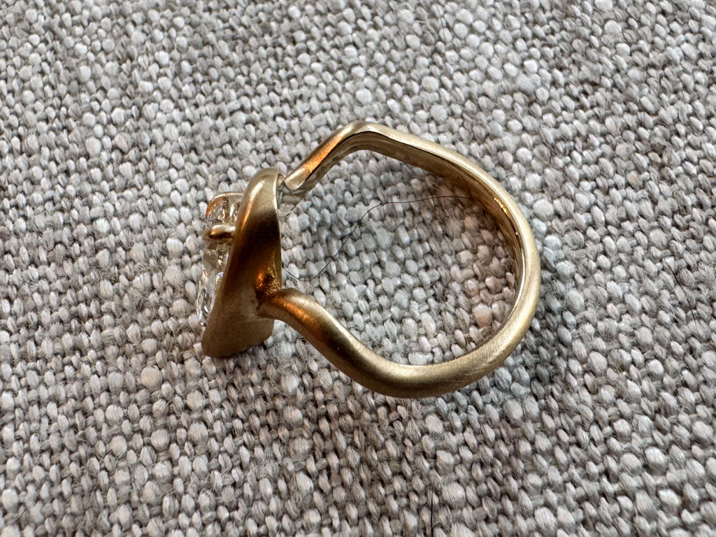 The Kerri - Brushed gold Pinky Ring with 1ct Pear Cut Lab Grown Diamond