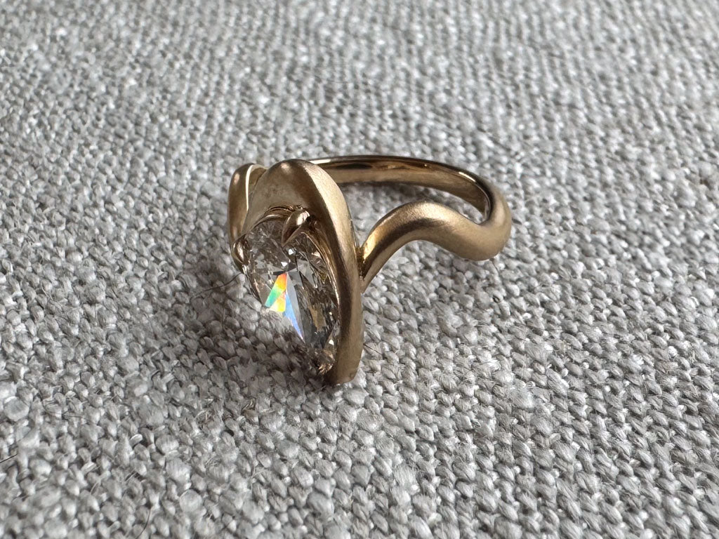 The Kerri - Brushed gold Pinky Ring with 1ct Pear Cut Lab Grown Diamond