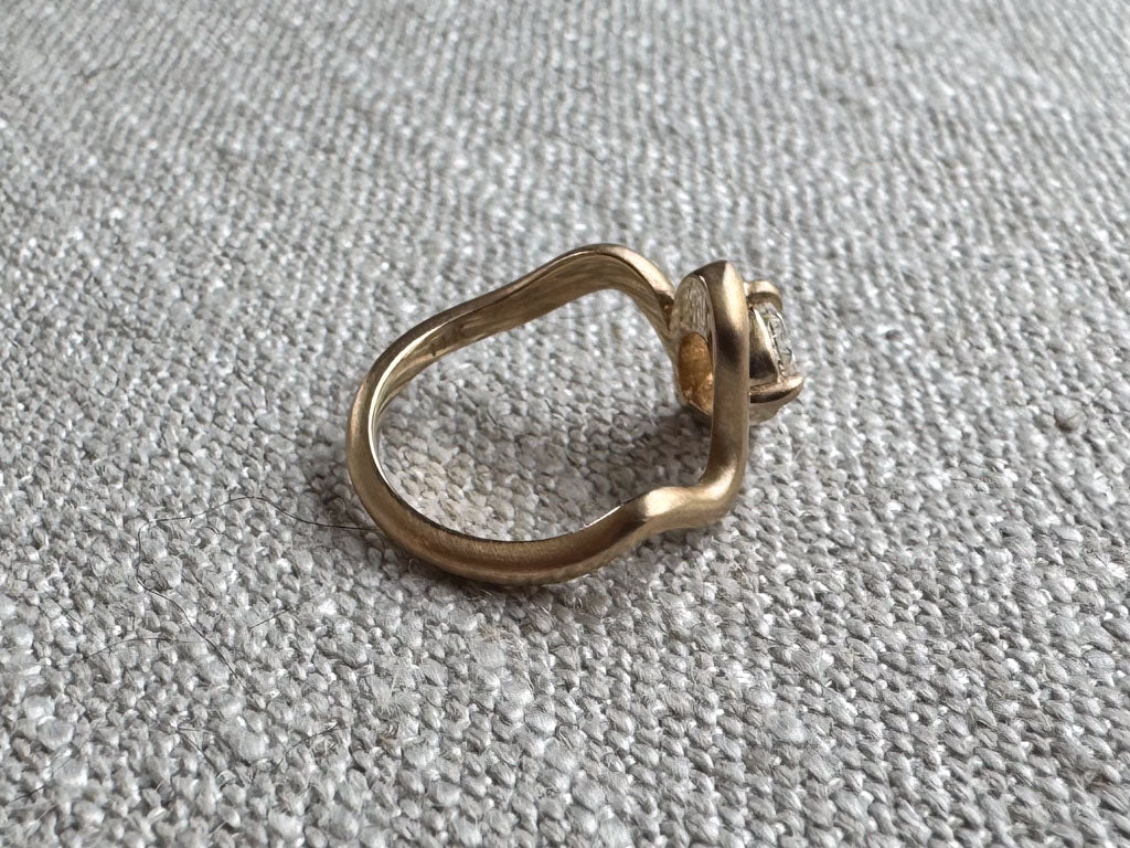 The Kerri - Brushed gold Pinky Ring with 1ct Pear Cut Lab Grown Diamond