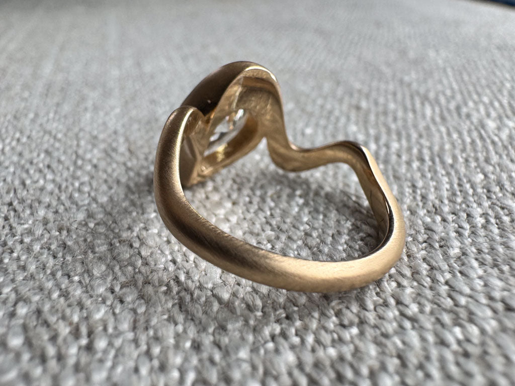 The Kerri - Brushed gold Pinky Ring with 1ct Pear Cut Lab Grown Diamond