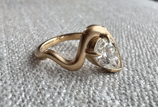 The Kerri - Brushed gold Pinky Ring with 1ct Pear Cut Lab Grown Diamond