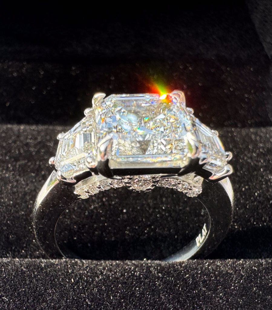 The Mandy - 2.5ct Lab Grown Lab Diamond Asscher Cut Engagement Ring with Cadillac Side Stones