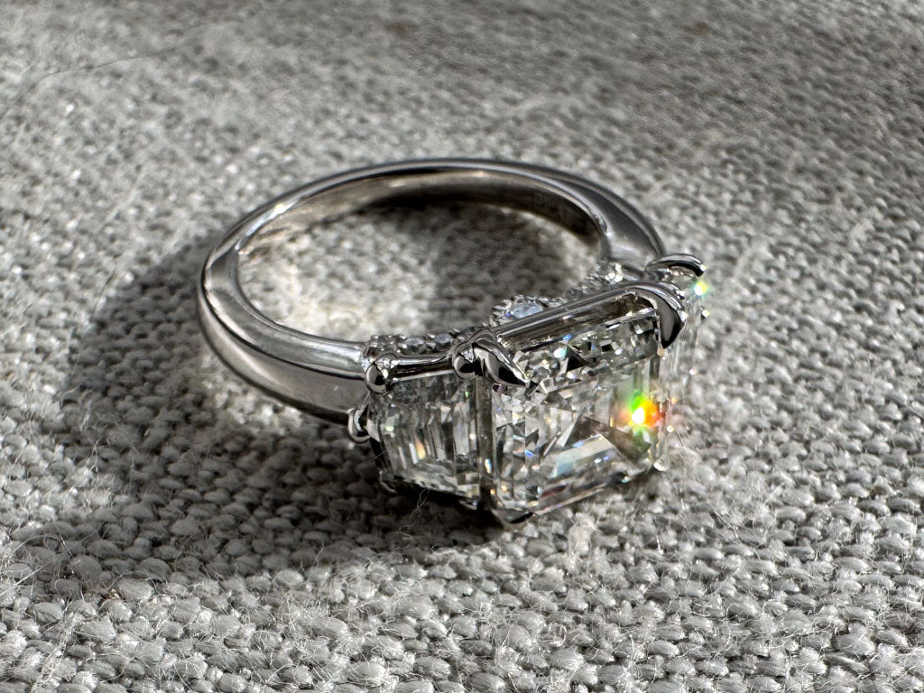 The Mandy - 2.5ct Lab Grown Lab Diamond Asscher Cut Engagement Ring with Cadillac Side Stones