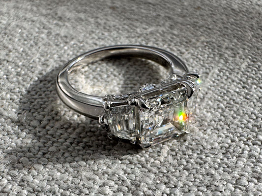 The Mandy - 2.5ct Lab Grown Lab Diamond Asscher Cut Engagement Ring with Cadillac Side Stones