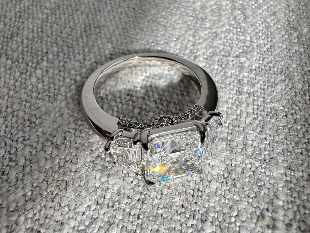 The Mandy - 2.5ct Lab Grown Lab Diamond Asscher Cut Engagement Ring with Cadillac Side Stones