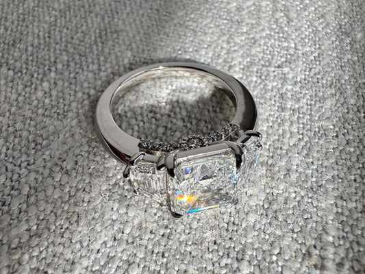 The Mandy - 2.5ct Lab Grown Lab Diamond Asscher Cut Engagement Ring with Cadillac Side Stones