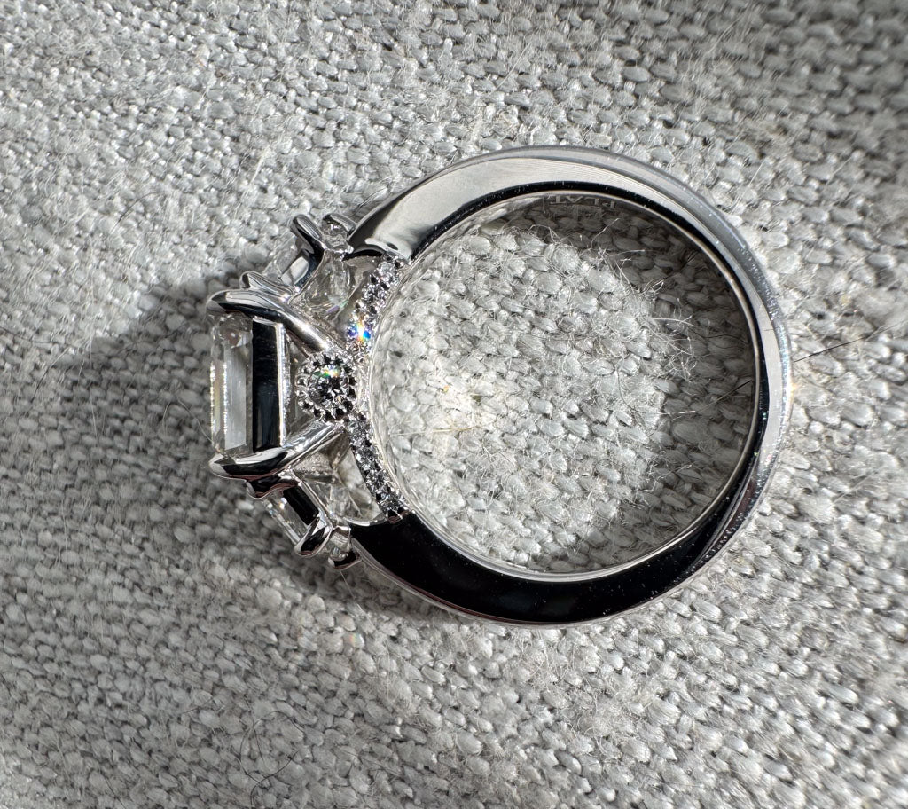 The Mandy - 2.5ct Lab Grown Lab Diamond Asscher Cut Engagement Ring with Cadillac Side Stones
