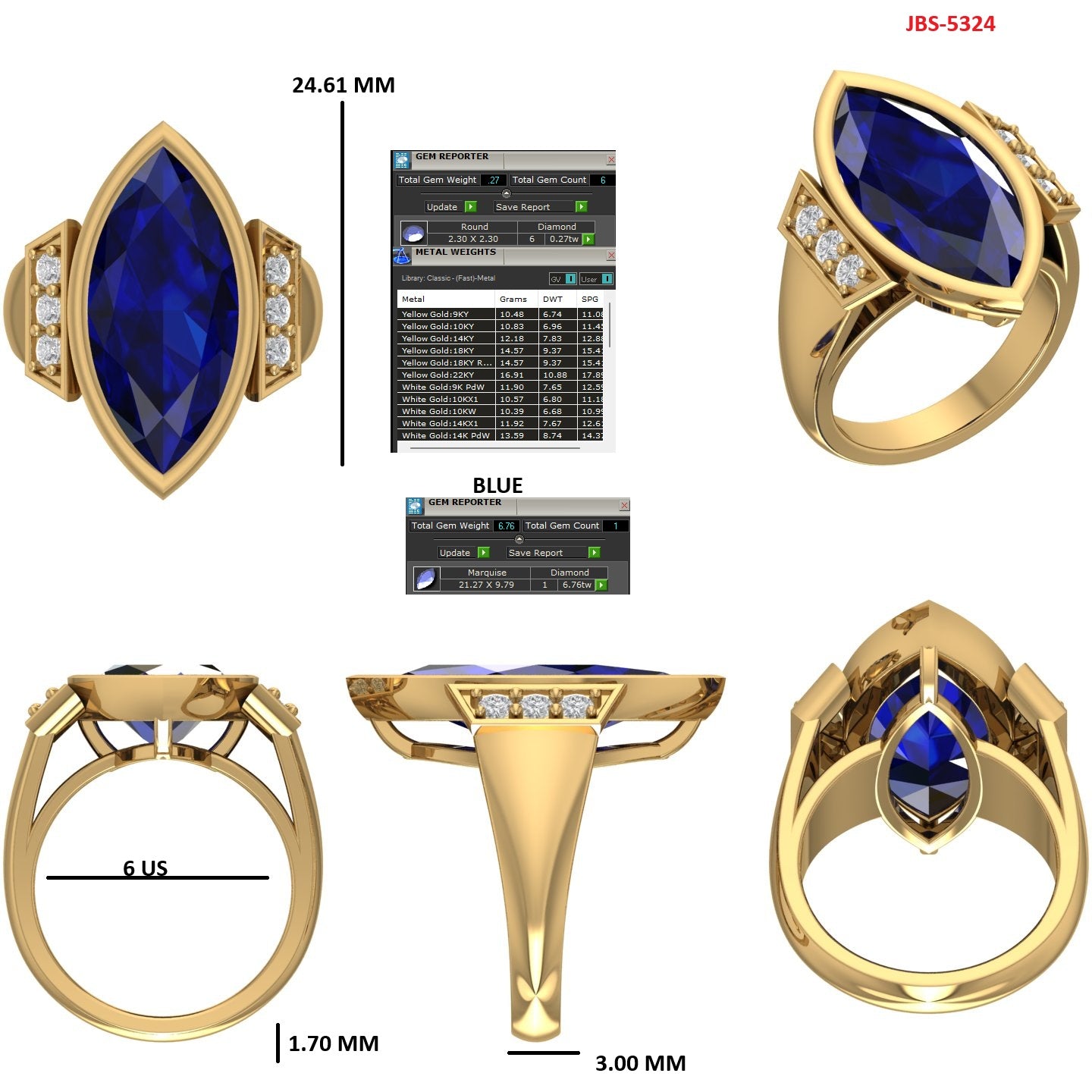 Custom Ring Order - Tami blue marquise