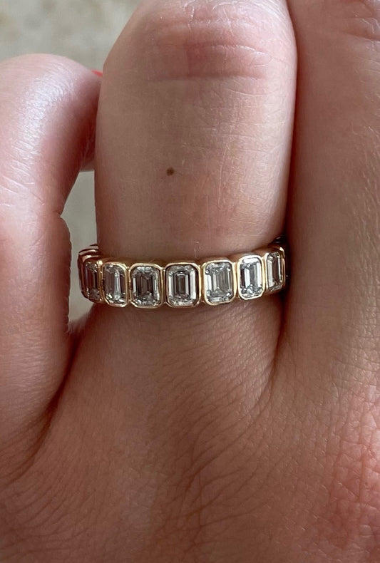 3ctw Lab Grown Diamond Emerald Cut Bezel Eternity Band