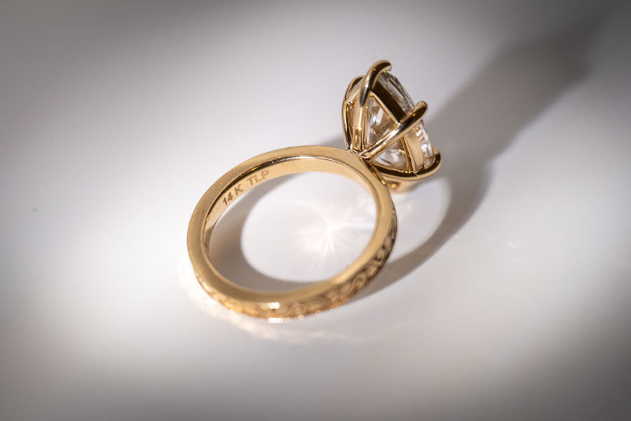 The Tristan - Elegant 2.5mm Etched Band with a 3ct Marquise Lab grown Diamond