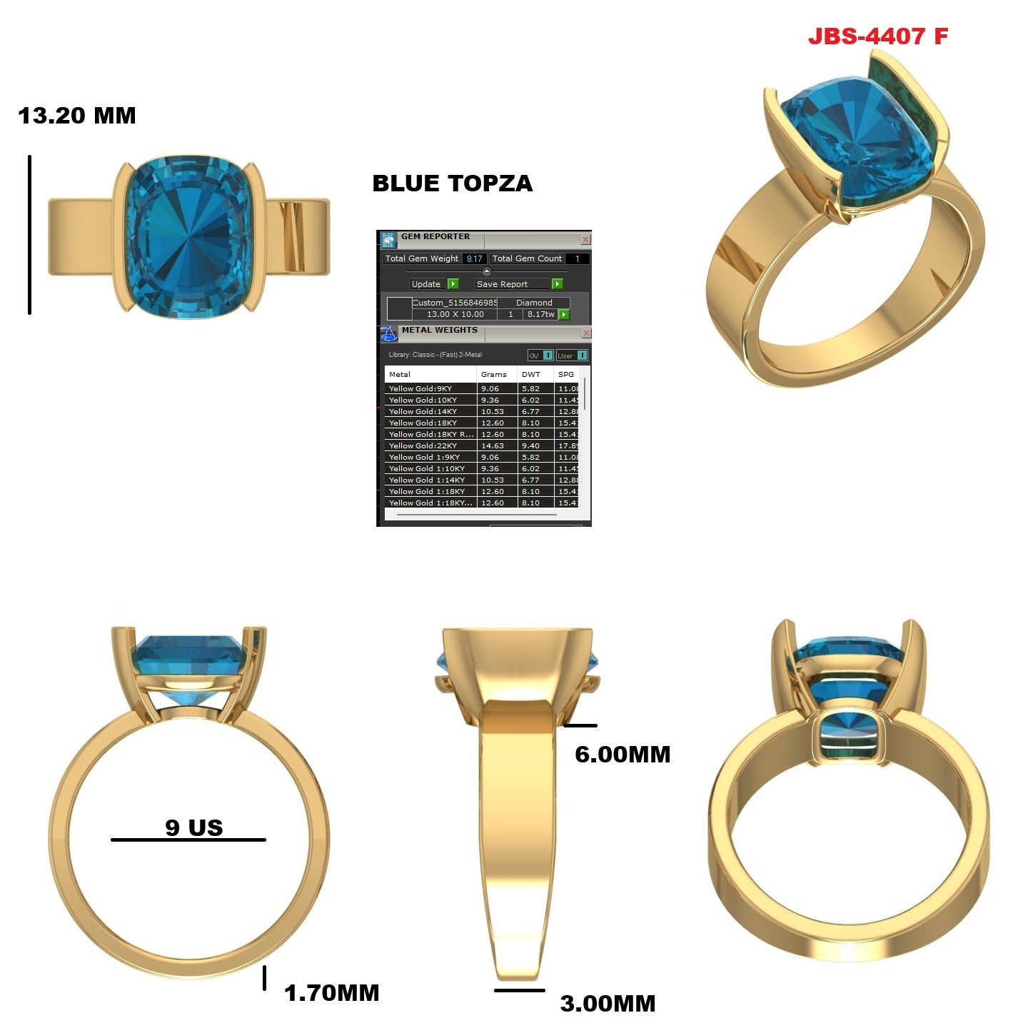 Custom Ring Order - Sharon blue topaz ring