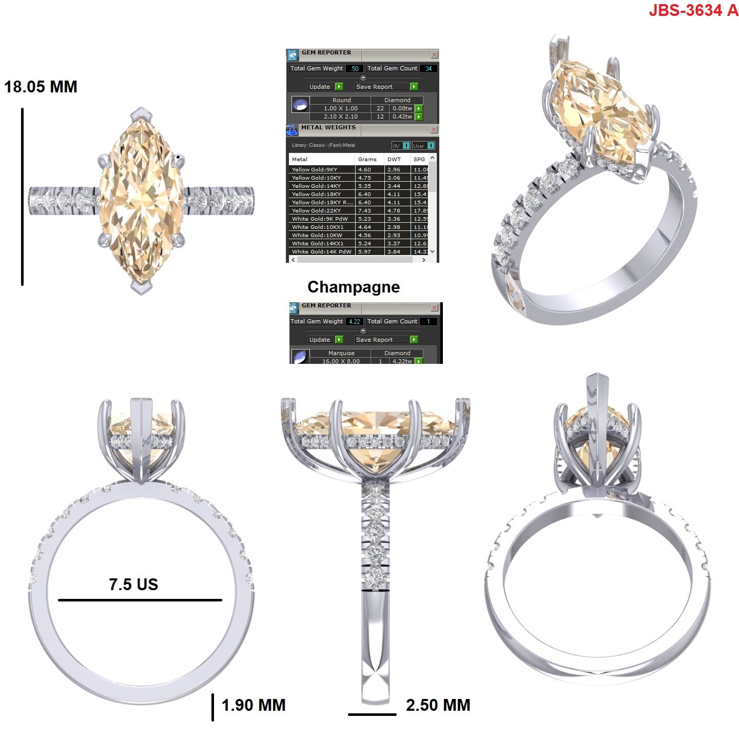 Custom Ring Order - Cheryl champagne marquise