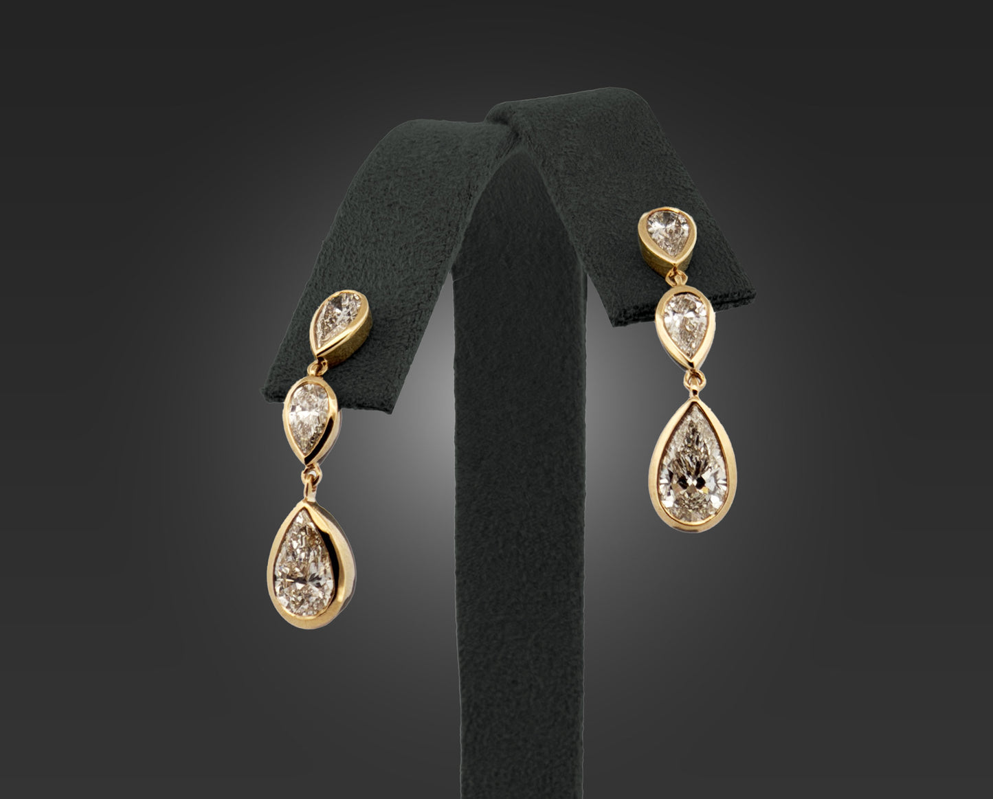 3.2ctw 14k Yellow Gold Pear Dangle Earrings