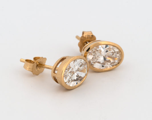 2.0ctw Oval Lab Grown Diamond 10k Bezel-Set Earrings