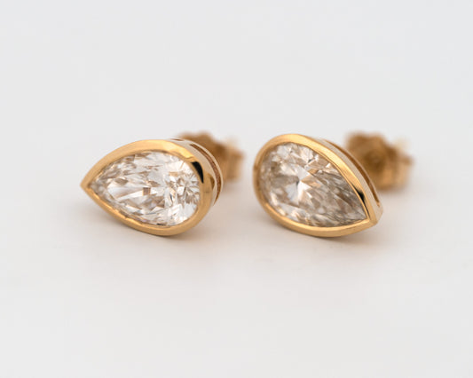 2.0ctw Pear Cut Lab Grown Diamond 10k Bezel-Set Earrings