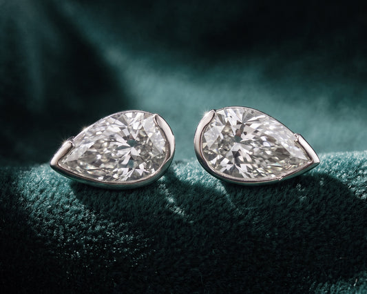 4.0ctw Pear Cut Lab Grown Diamond 10k, 14k or 18k Yellow or White Bezel-Set Earrings