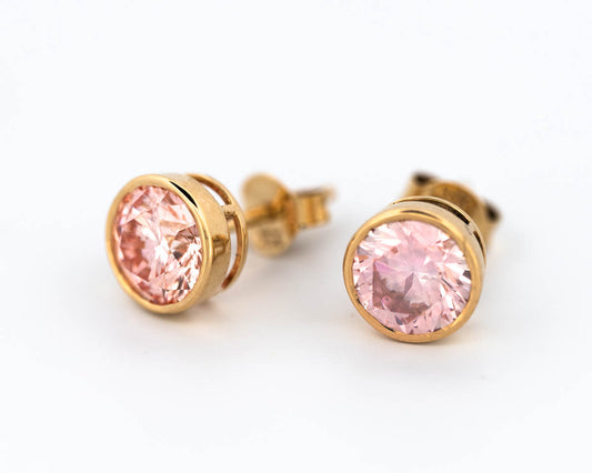 Round 2.0ctw Pink Lab Grown Diamond 14k Bezel-Set Earrings