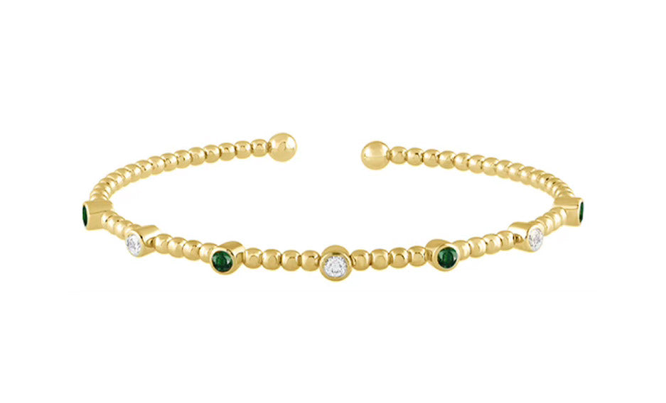 1/2 ctw Natural Diamonds OR 1/4 ctw Emeralds with 1/4 ctw Natural Diamonds Flexi Bangle Bracelet