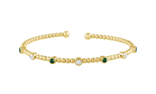 1/2 ctw Natural Diamonds OR 1/4 ctw Emeralds with 1/4 ctw Natural Diamonds Flexi Bangle Bracelet