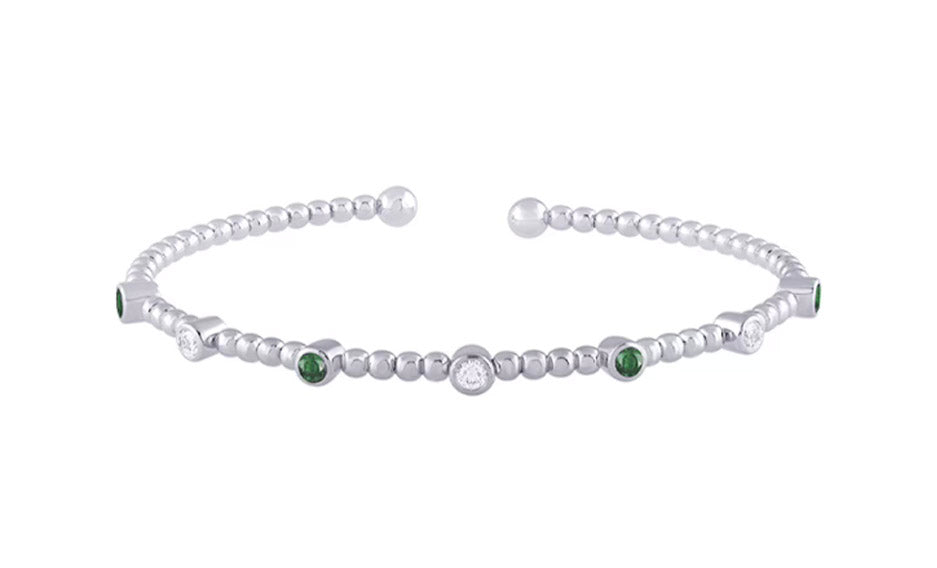 1/2 ctw Natural Diamonds OR 1/4 ctw Emeralds with 1/4 ctw Natural Diamonds Flexi Bangle Bracelet
