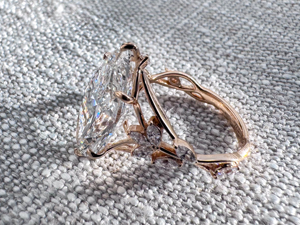 The Jackie - Marquise Lab Grown Diamond in 14k Yellow Gold Vine Engagement Ring