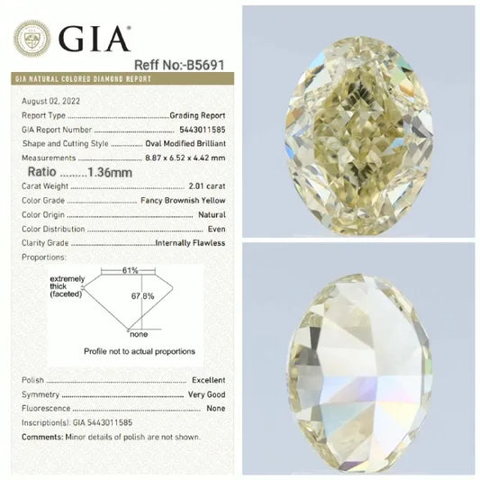 2.01ct Oval Natural Diamond (Colour Fancy Brownish Yellow, Clarity IF, GIA Certified)
