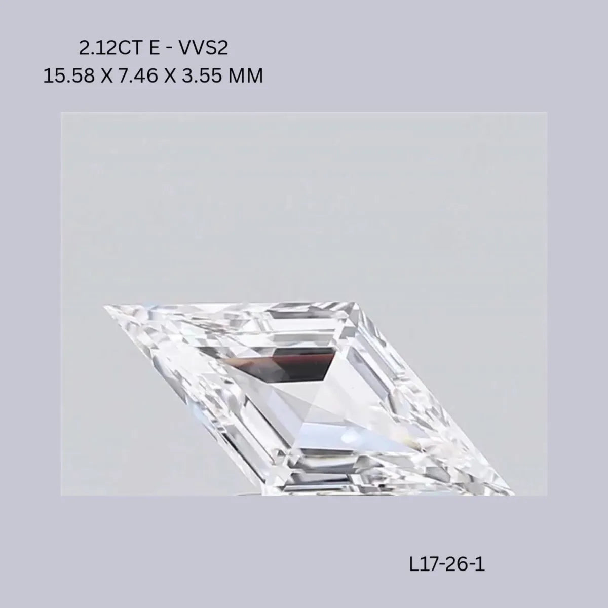 2.12ct Lozenge Lab Grown Diamond (Colour E, Clarity VVS2, IGI Certified)