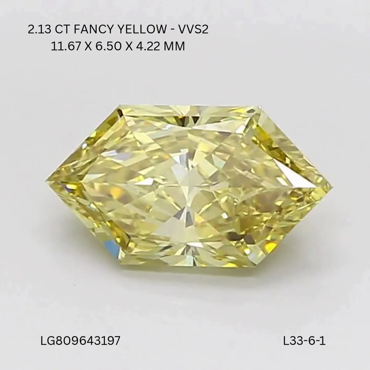 2.13ct Hexagonal Lab Grown Diamond (Colour Fancy Intense Yellow, Clarity VVS2, IGI Certified)