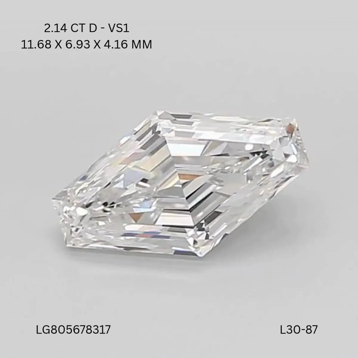 2.14ct Lozenge Lab Grown Diamond (Colour D, Clarity VS1, IGI Certified)