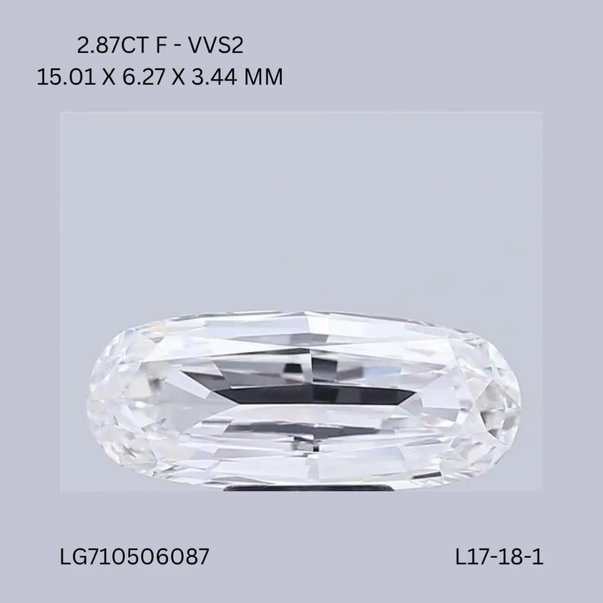 2.87ct Oval Lab Grown Diamond (Colour F, Clarity VVS2, IGI Certified)