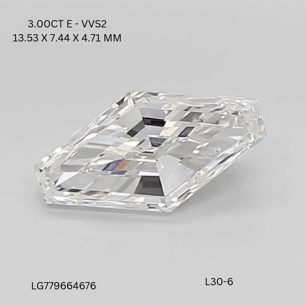 3.00ct Lozenge Lab Grown Diamond (Colour E, Clarity VVS2, IGI Certified)