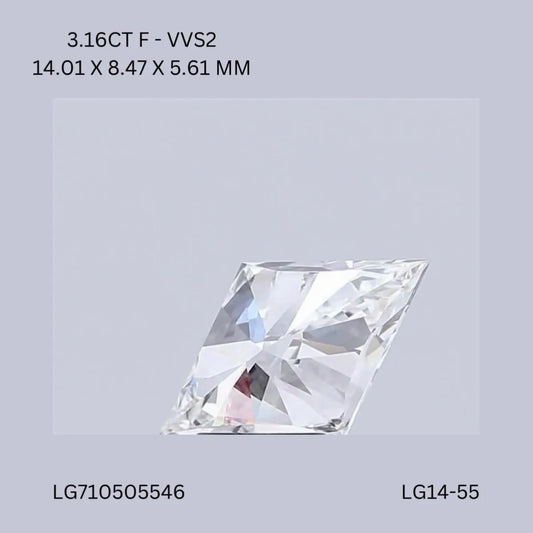 3.16ct Lozenge Lab Grown Diamond (Colour F, Clarity VVS2, IGI Certified)