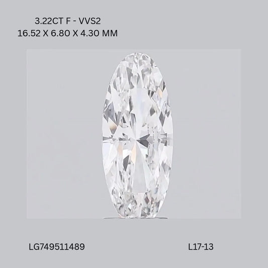3.22ct Oval Lab Grown Diamond (Colour F, Clarity VVS2, IGI Certified)