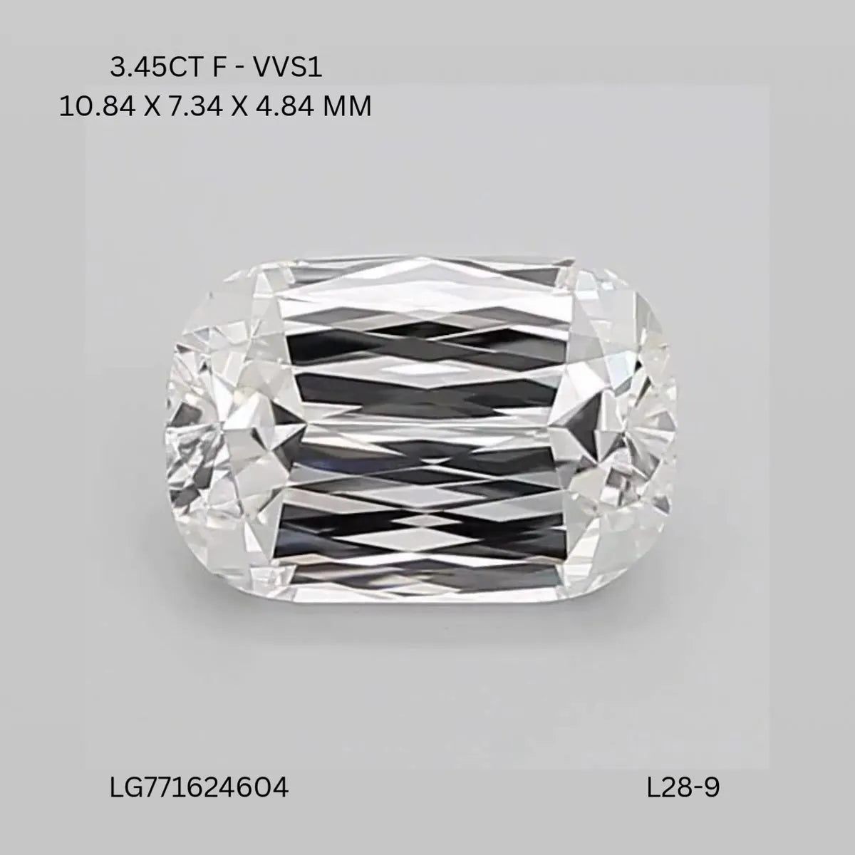 3.45ct Cushion modified Lab Grown Diamond (Colour F, Clarity VVS1, IGI Certified)
