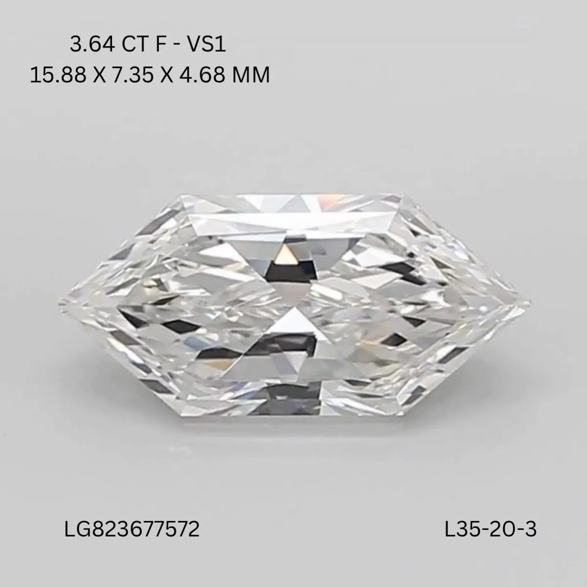3.64ct Hexagonal Lab Grown Diamond (Colour F, Clarity VS1, IGI Certified)