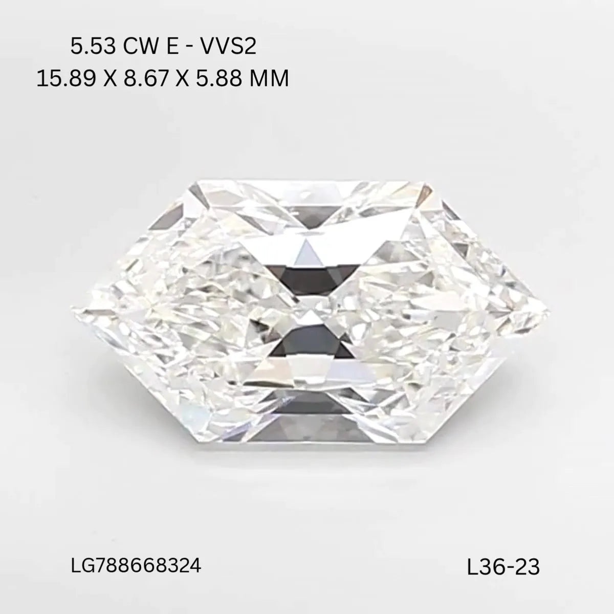 5.53ct Hexagonal Lab Grown Diamond (Colour E, Clarity VVS2, IGI Certified)
