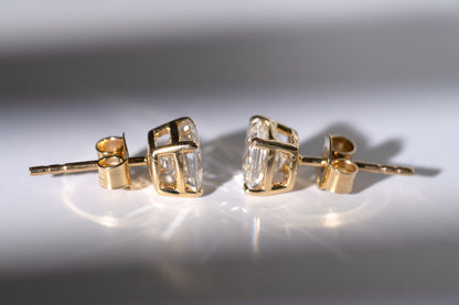 2.09ctw Lab Grown Asscher Cut 14k Yellow Gold Stud Earrings