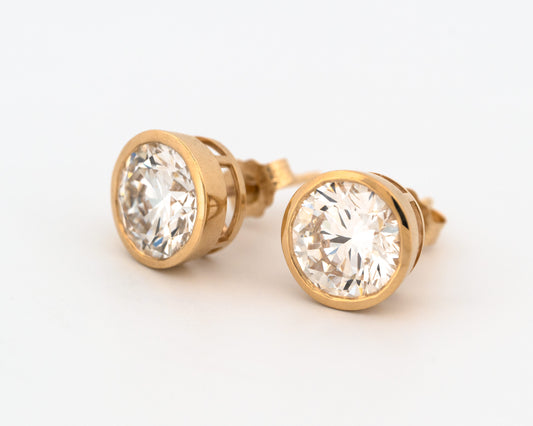 4.0ctw Round Lab Grown Diamond 10k Bezel-Set Earrings