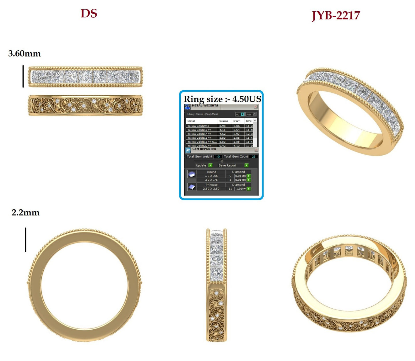 Custom Ring Order - Taylor princess cut half and half