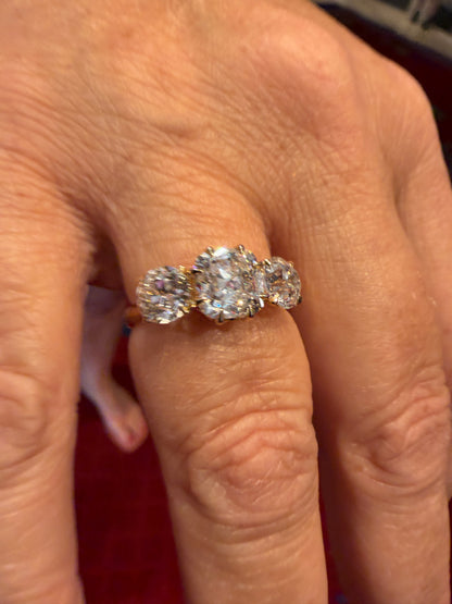 The Jasmine - A Captivating 2 Ct Old Mine Cut Lab-Grown Diamond Flanked by Two 1 Ct Old European Cut Lab-Grown Diamonds
