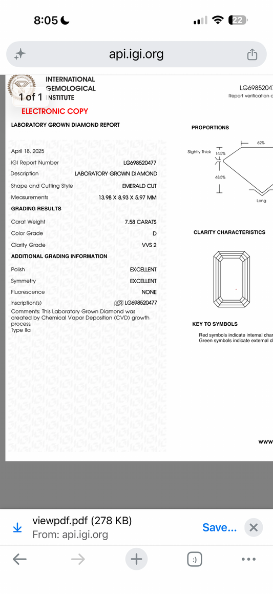 Loose diamond 7.58 Emerald
