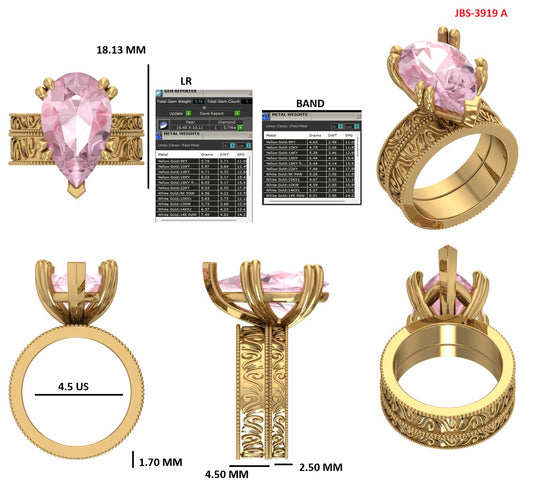 Custom Ring Order - Matt Pink pear matching band