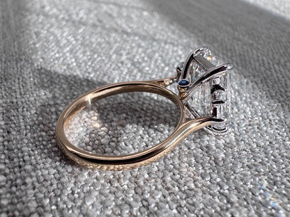 The Sara - 3ct Emerald Cut Lab Grown Diamond Center Stone with Cadillac Side Stones in 14k Yellow Gold Engagement Ring